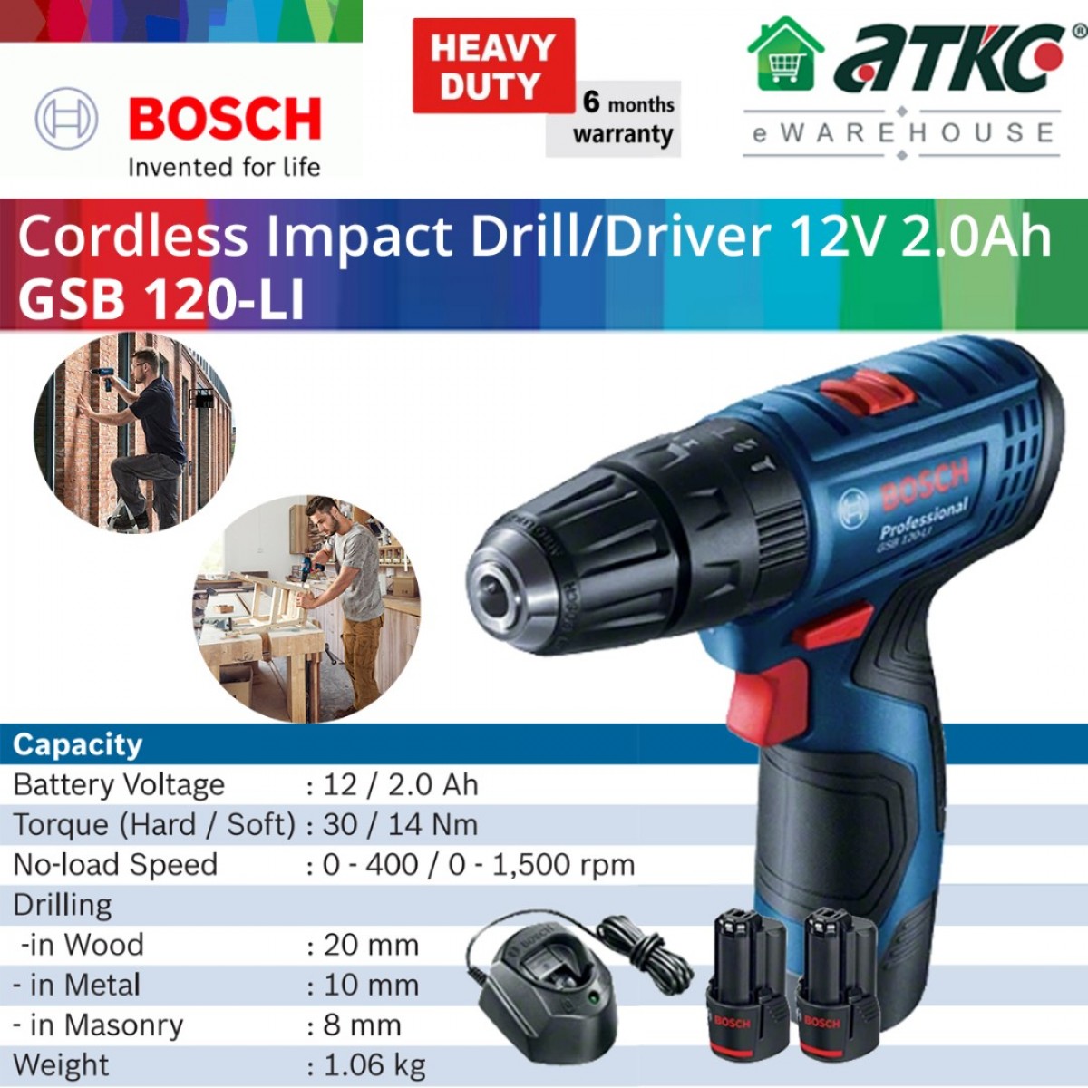 BOSCH GSB 120 LI Gen 2 Cordless Impact Drill Driver Professional 12V