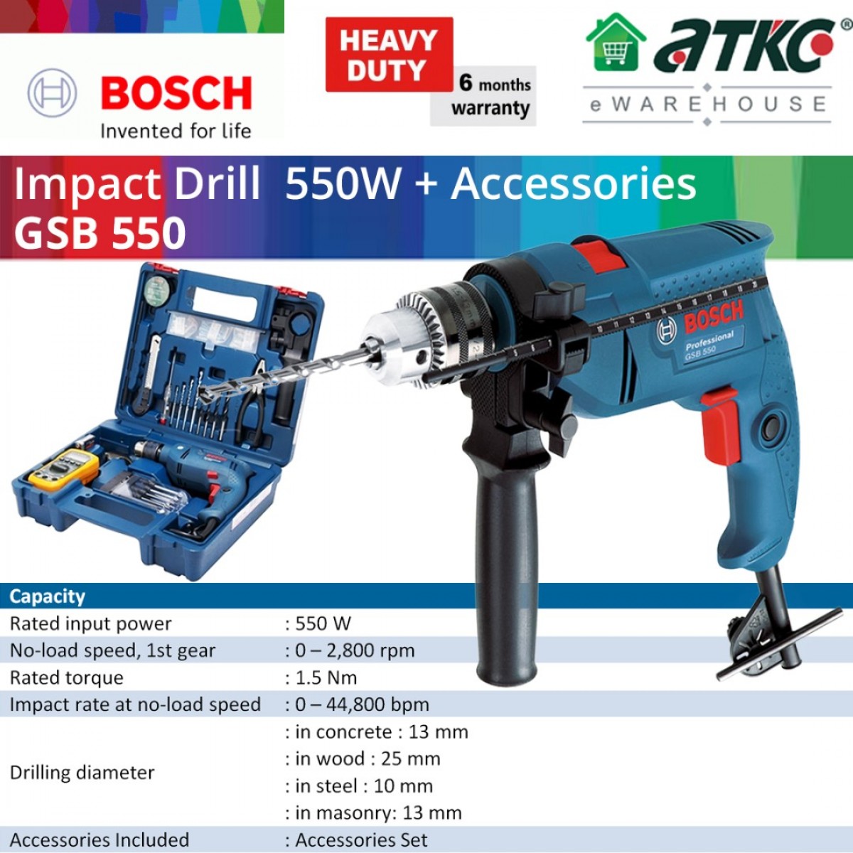 Bosch Gsb Impact Drill Professional W With Accessories Set