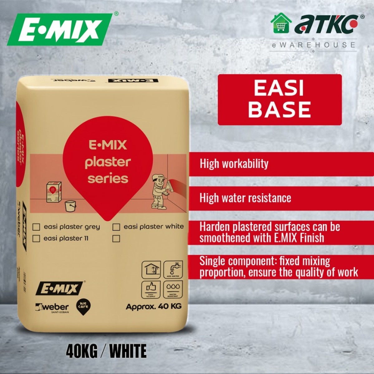 E Mix Easi Base Premixed Cement Based Plaster For Wall And Ceiling In