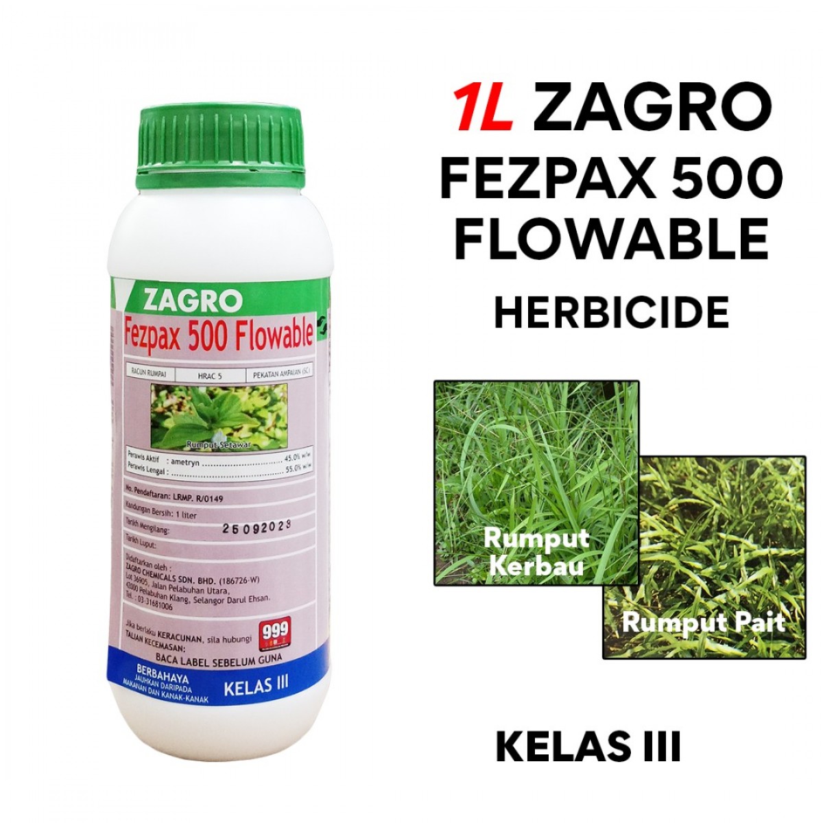 4L Zagro Fezpax 500 Flowable Racun Rumput Racun Rumpai Kelas III 1L