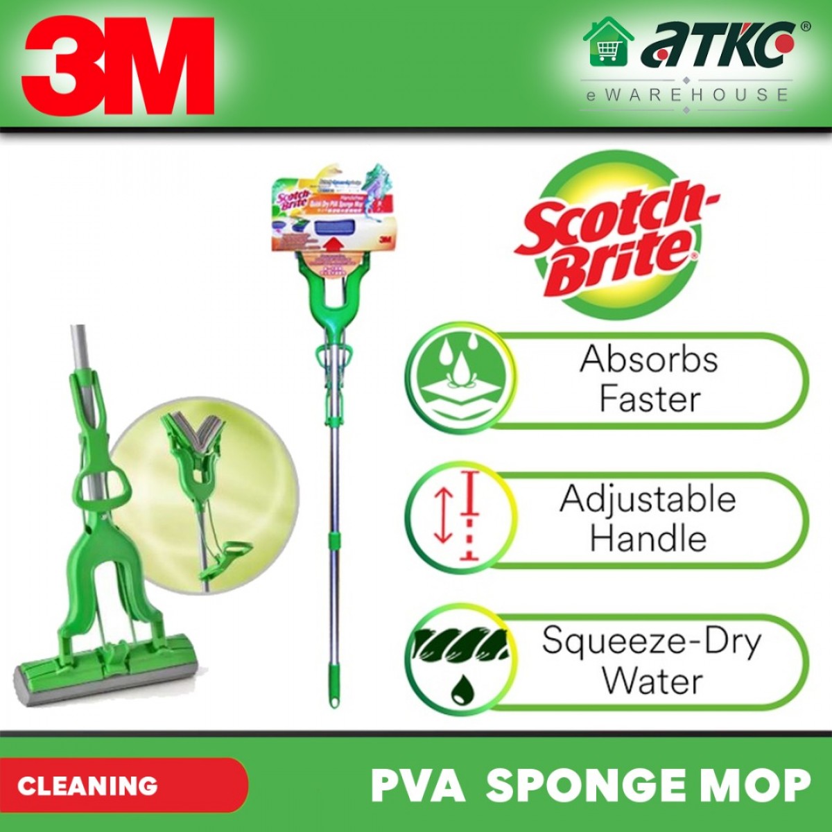 3M Scotch-Brite Hand Free Quick Dry PVA Sponge Mop