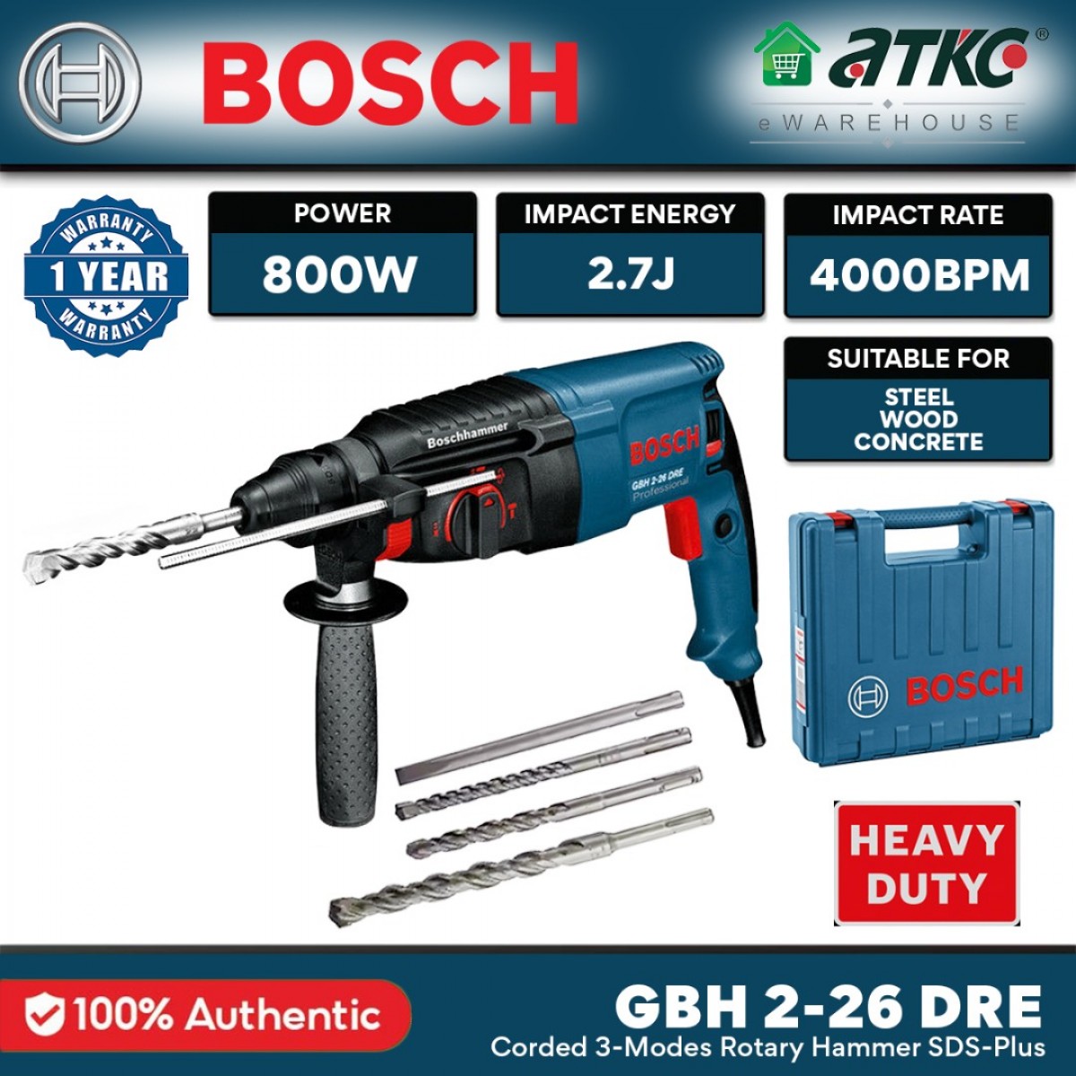 Bosch GBH 2-26 DRE Rotary Hammer Professional With SDS-Plus 800W