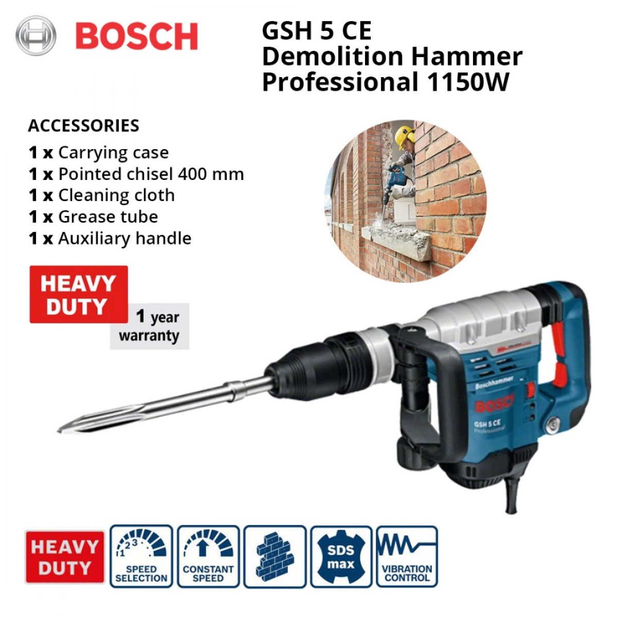 Bosch GSH 5 CE Demolition Hammer Professional 1150W