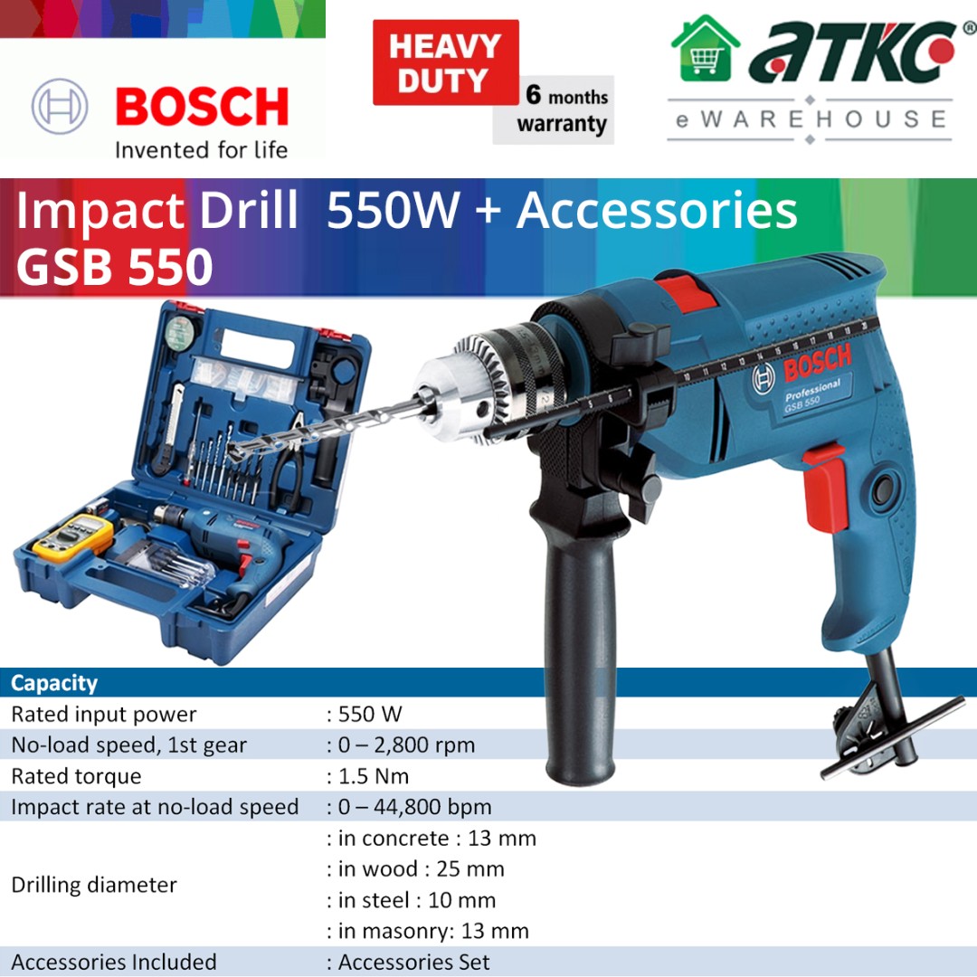 BOSCH GSB 550 Impact Drill Professional 550W with Accessories Set