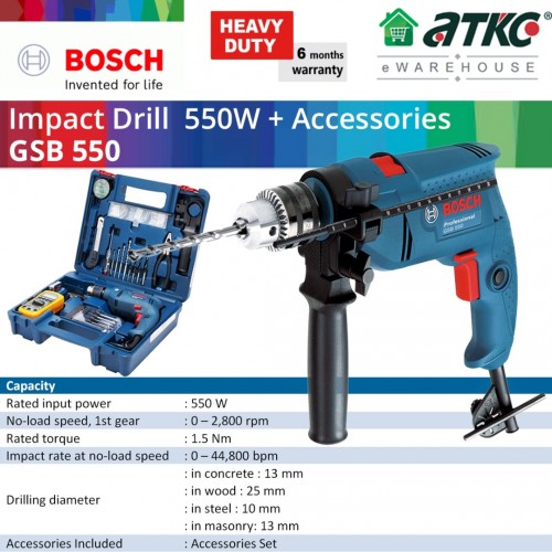 BOSCH GSB 550 Impact Drill Professional 550W with Accessories Set