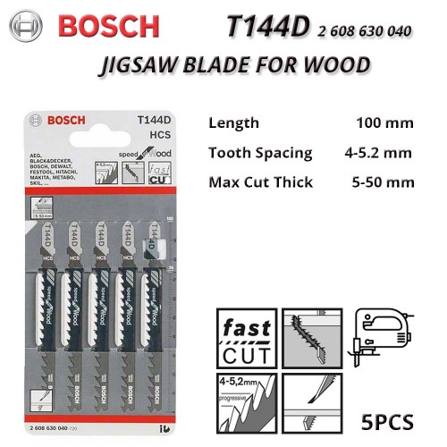 Bosch 2608630040 T144d Jigsaw Blade For Wood 100mm L X 5 Pcs