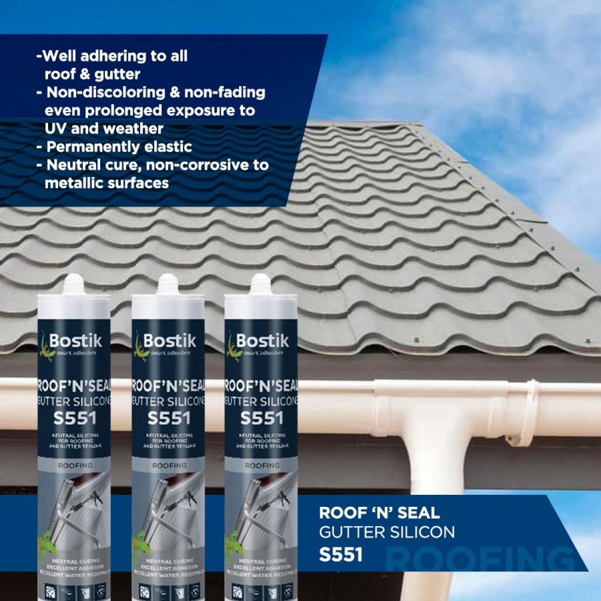 Bostik S551 Roof 'N' Seal Gutter Silicone Neutral Silicone For Roofing ...