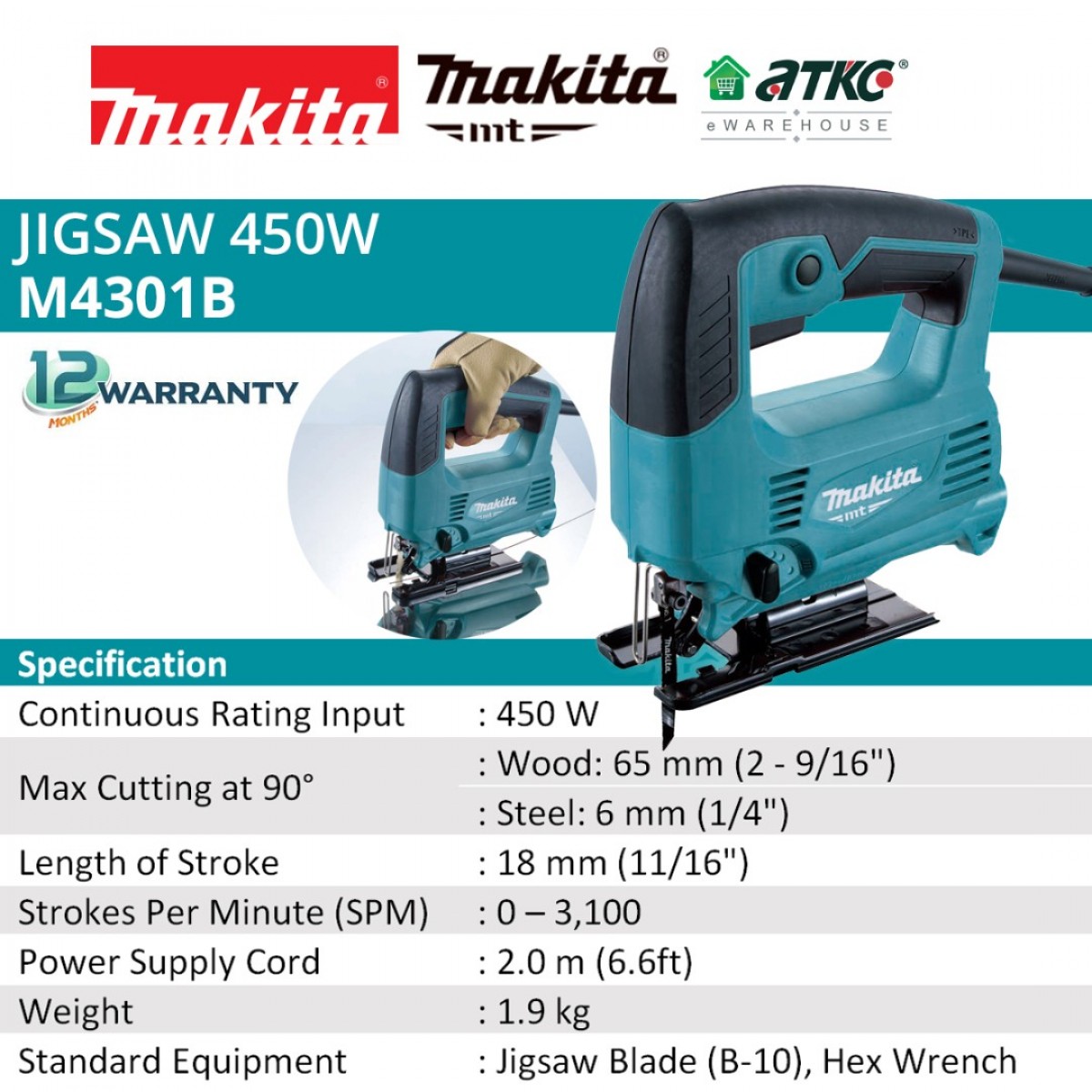 Makita M4301B Jigsaw 450W