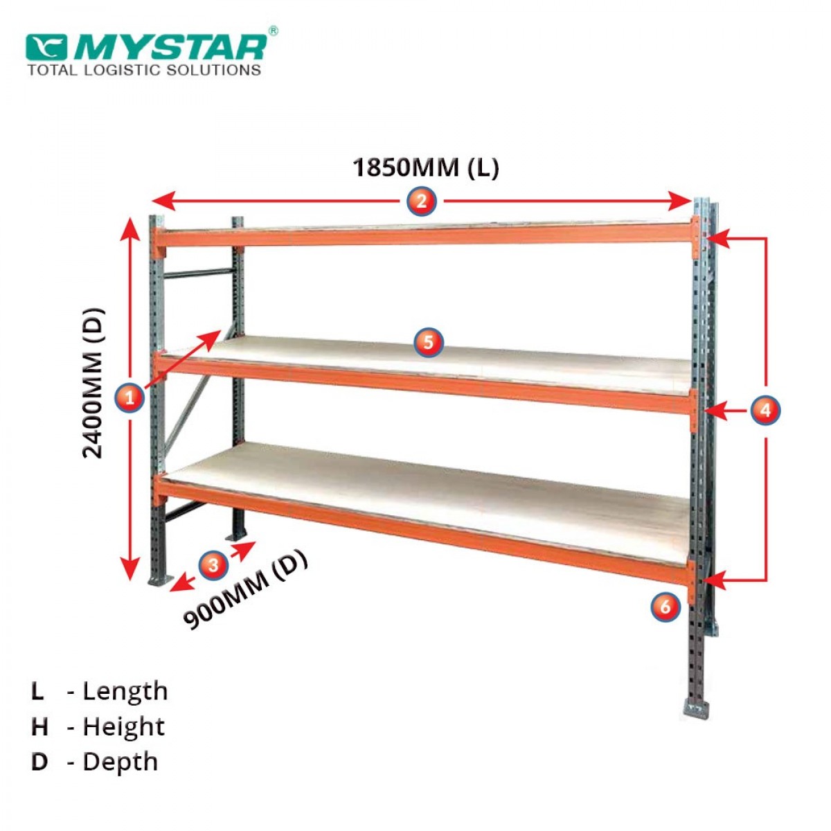 Mystar Ls500 Medium Duty Longspan Shelving Racking System 1850mm (l) X 