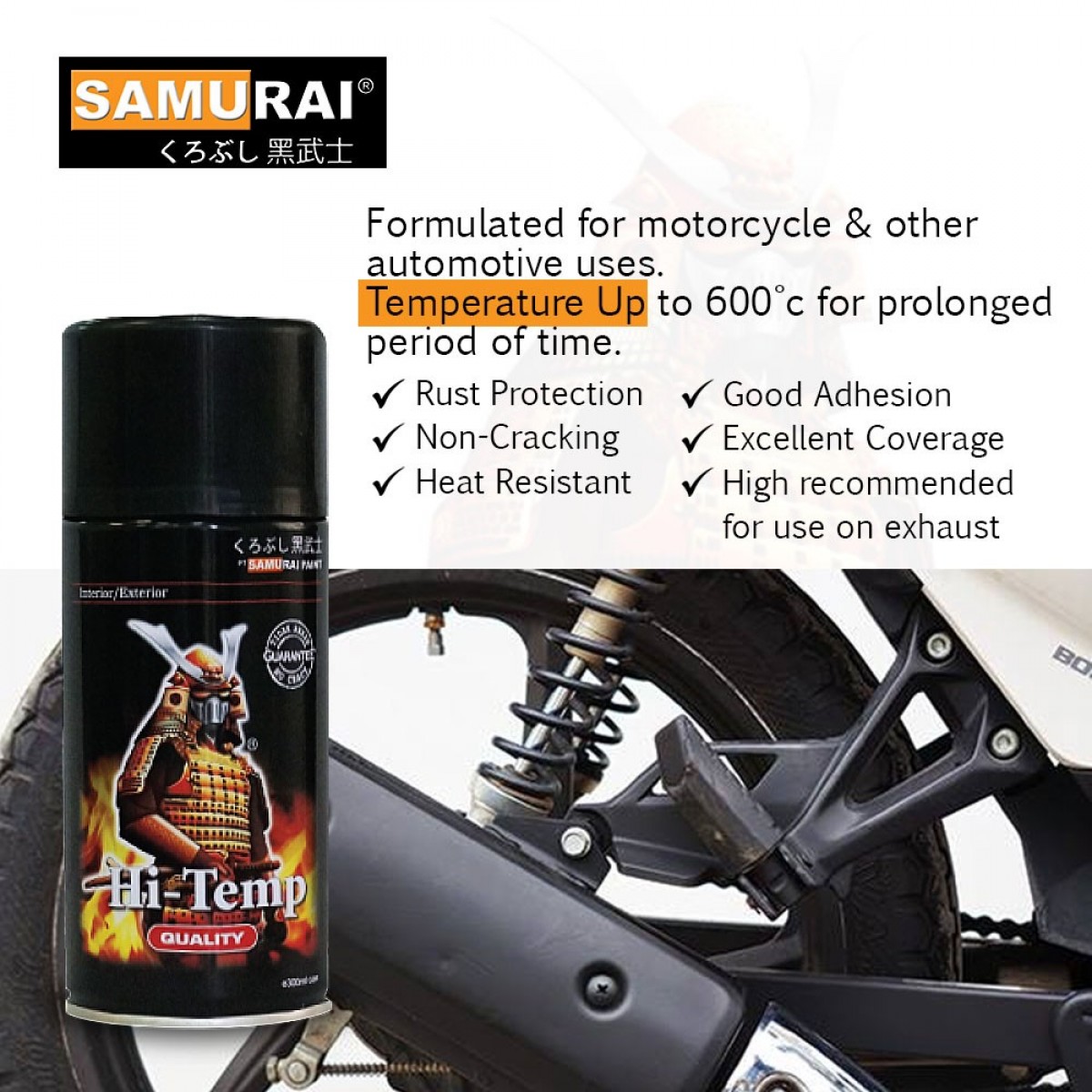 Samurai Aerosol Spray Paint Hi-Temp 300ML (600°C Heat Resistant)