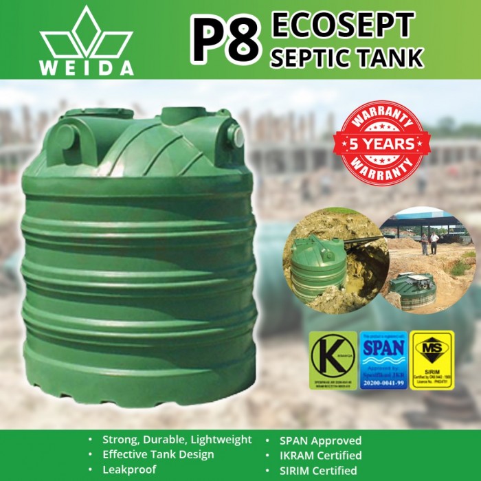 Weida P8 Ecosept Vertical PE Septic Tank 1625MM (DIA) x 1740MM (H) >2700L