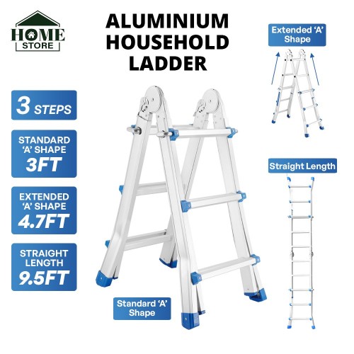 Home Store Aluminium Multipurpose Household Ladder 3 Step 3FT