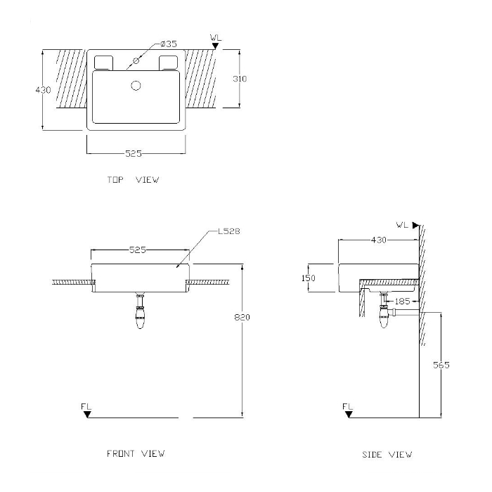 Econax L528FC Leo Semi Recessed Basin SQ Series Set 525MM (L) x 430MM ...